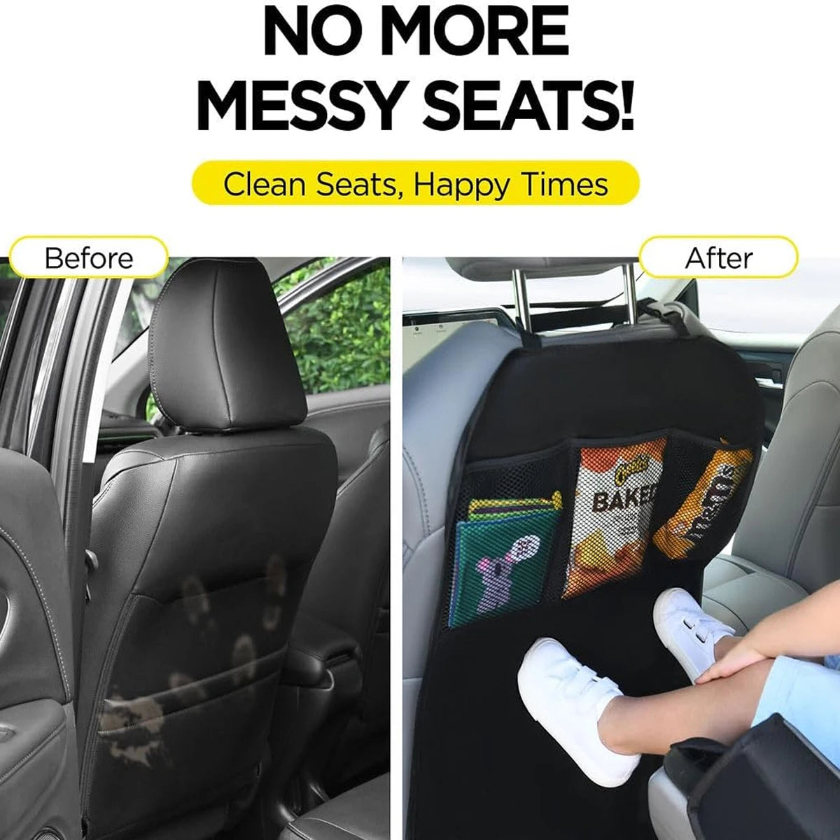 Car Rear Seat Cover with 3 Pocket Storage Pockets, Waterproof Seat Protector, Car Seatback Protector, Dirt and Scratch Resistant