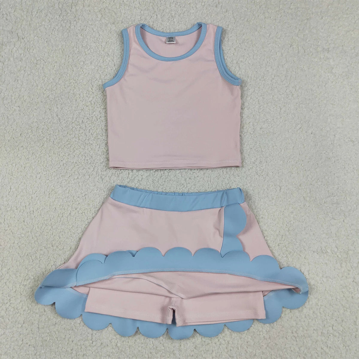 Summer Sibling Baby Girl Clothes Sets Sleeveless Vests Top Scallop Skirt Shorts Yoga Mother Kids Comfy Outfit Clothing Wholesale