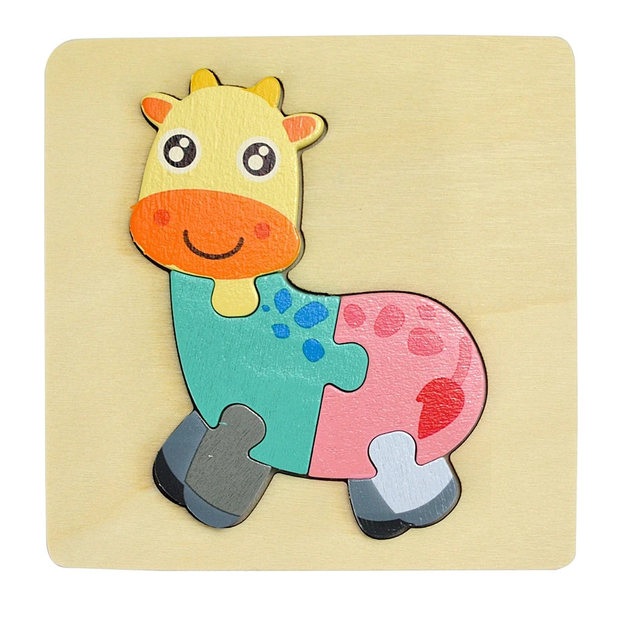 3D Puzzle Montessori Wooden Toys For Cartoon Animal Vehicle Wood Jigsaw Kids Baby Early Educational Learning Puzzles Bricks
