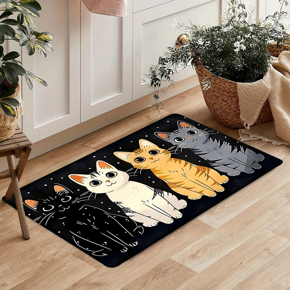 Adorable Cartoon Cat Carpet Mat Rug, Cute & Charming Home Decoration with Black Tone for Living Room Bedroom Home Rug