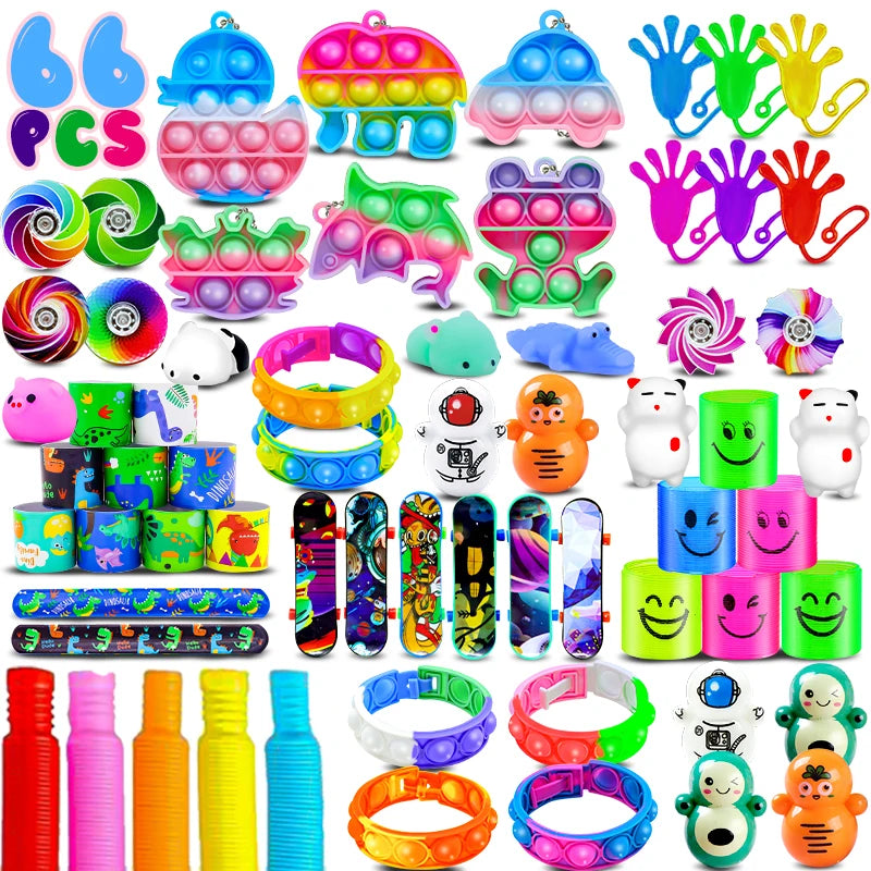 Kids Fidget Toys Party Favors Pack - Sensory Set Gifts with Stickers Goodie Bag Fillers Treasure Box Classroom Prizes for School