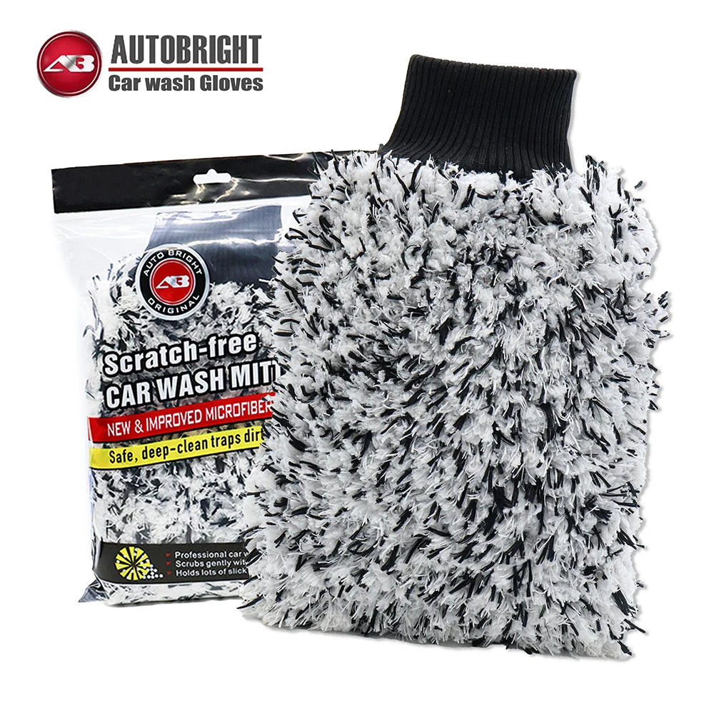AUTOBRIGHT Car Wash Mitt Snow Microfiber Cleaning Polishing Wash Gloves Extra Thick Black Double Side Auto Car Cleaning Tools