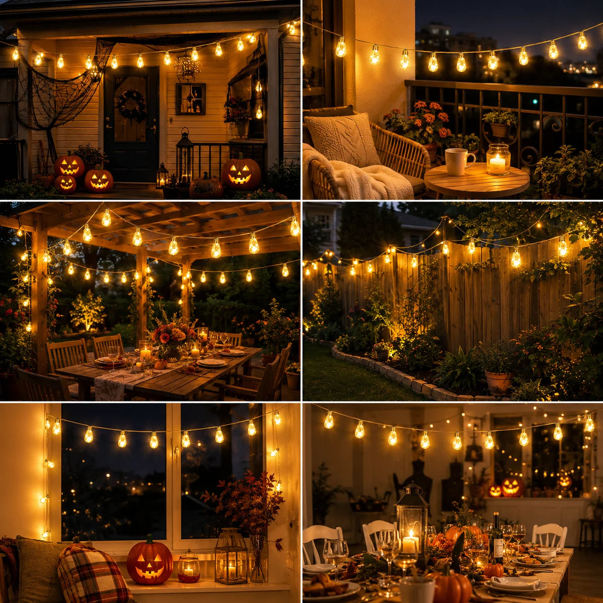 Solar String Lights Hemp Rope Edison Bulb Fairy Lights Solar Powered Warm White for Garden Patio Porch Yard Halloween Decor