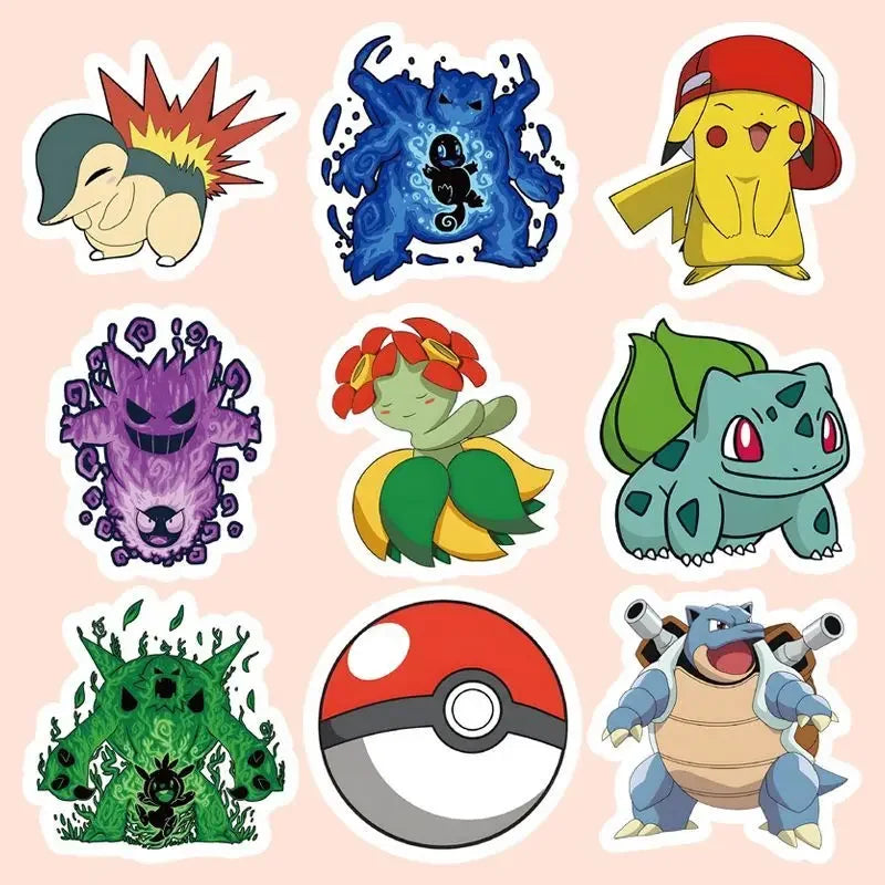 100pcs Kawaii Anime Pokemon Stickers Cute Pikachu Eevee Cartoon Decals Laptop Scrapbook Phone Classic Kids Sticker Toy