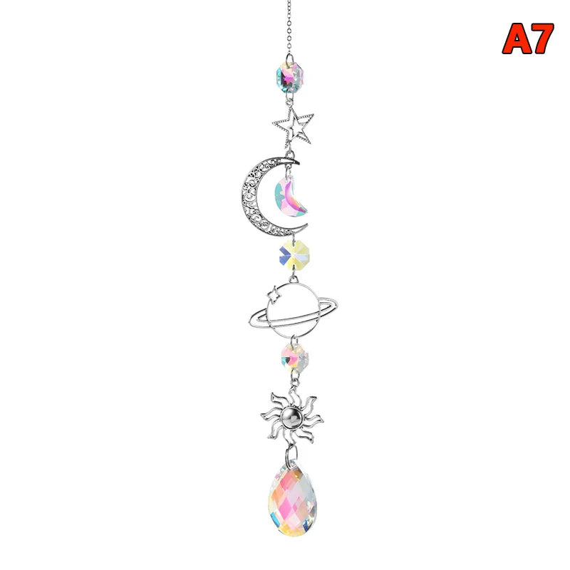 Hanging Crystal Pendant Garden Suncatcher Wind Chimes Rainbow Prism Crystal Chain for Window Drop Bell Christmas Tree Home Decor