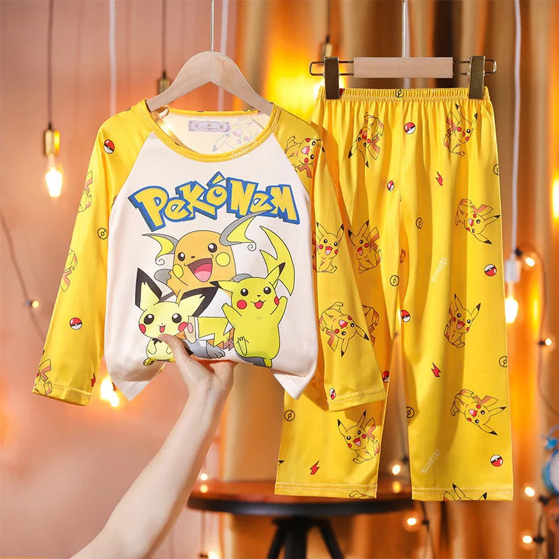 New Spring Children's Clothing Sets Pikachu Boy Sleepwear Long Sleeved 2Pcs Top+Pants Clothes Kids Pajamas Baby Girls Pyjamas
