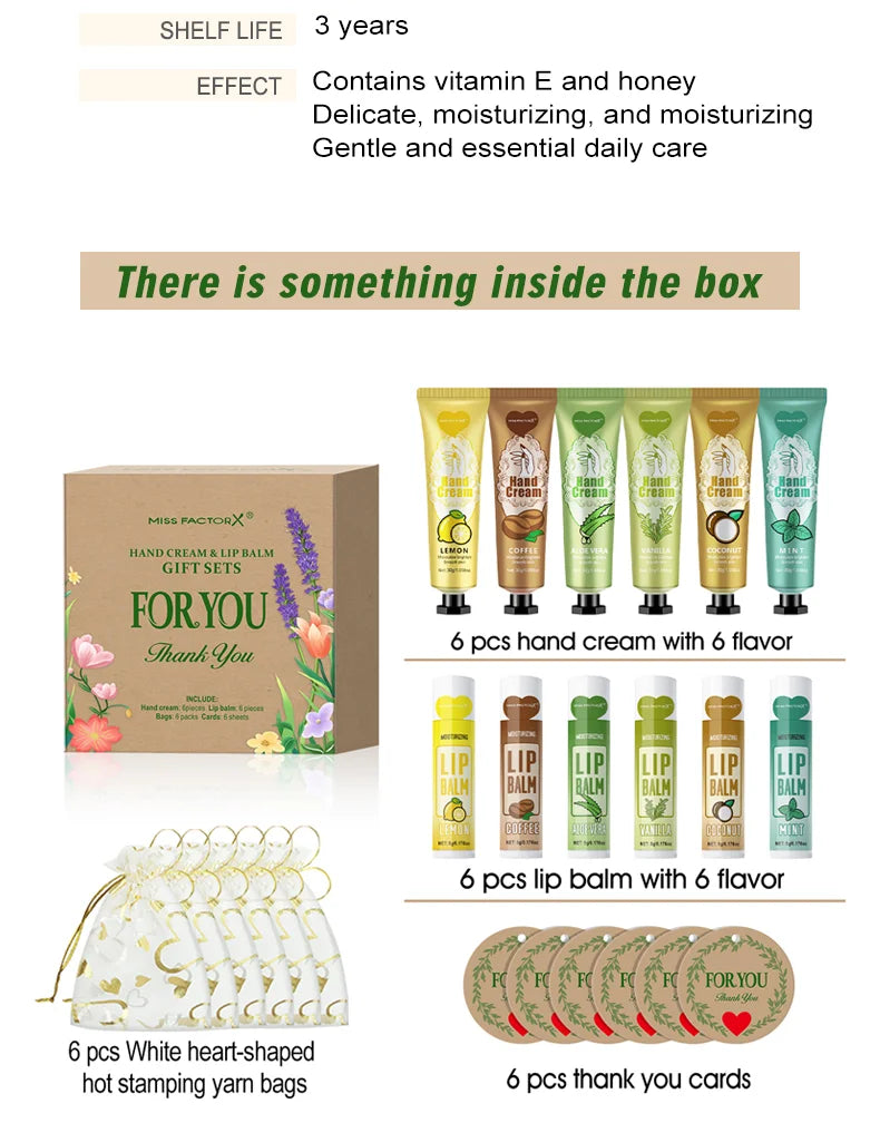 6 Sets/Box Wedding Companion Gift Set, Hand Cream Set Lip Balm Set, Love Thank You Card and Love Gauze Bag, Party Gift Distribut