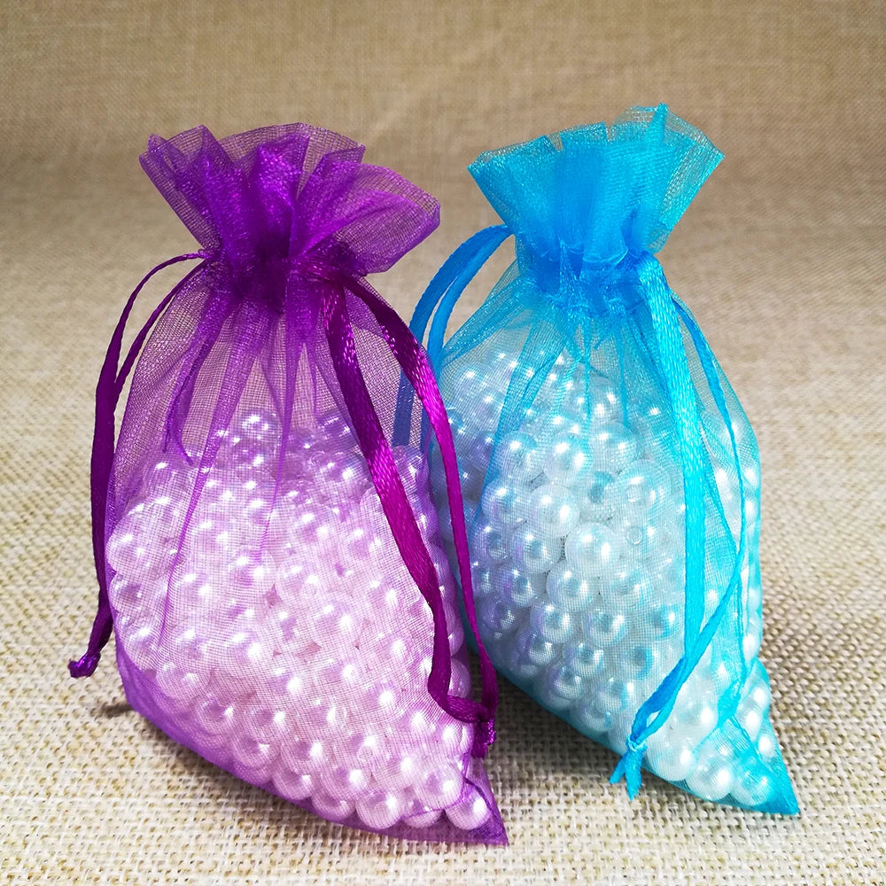 100pcs/lot 10x15 11x16 13x18 15x20cm Drawable Organza bag Wedding Christmas Gift Bags Jewelry Packaging Organza bags & Pouches