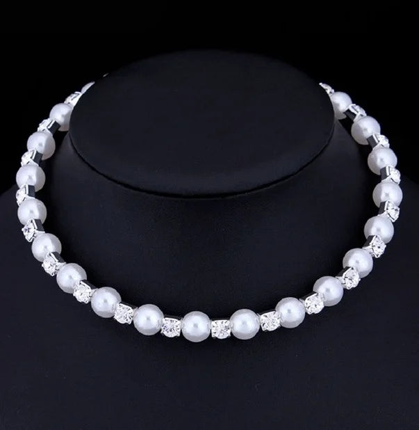 Wedding Bridal Jewelry Set String of Pearls Prom Silver Color Crystal Bracelet Necklace Earrings for Women jewellery sets