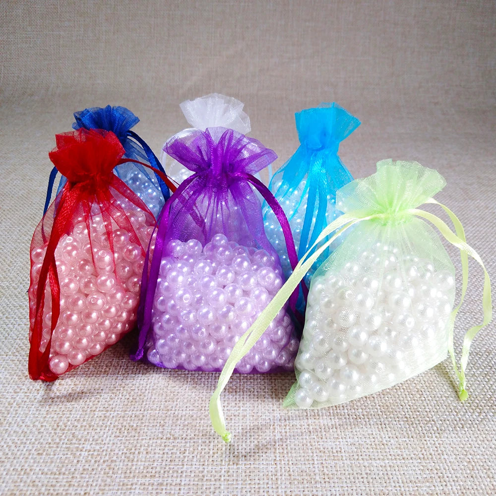 100pcs/lot 10x15 11x16 13x18 15x20cm Drawable Organza bag Wedding Christmas Gift Bags Jewelry Packaging Organza bags & Pouches