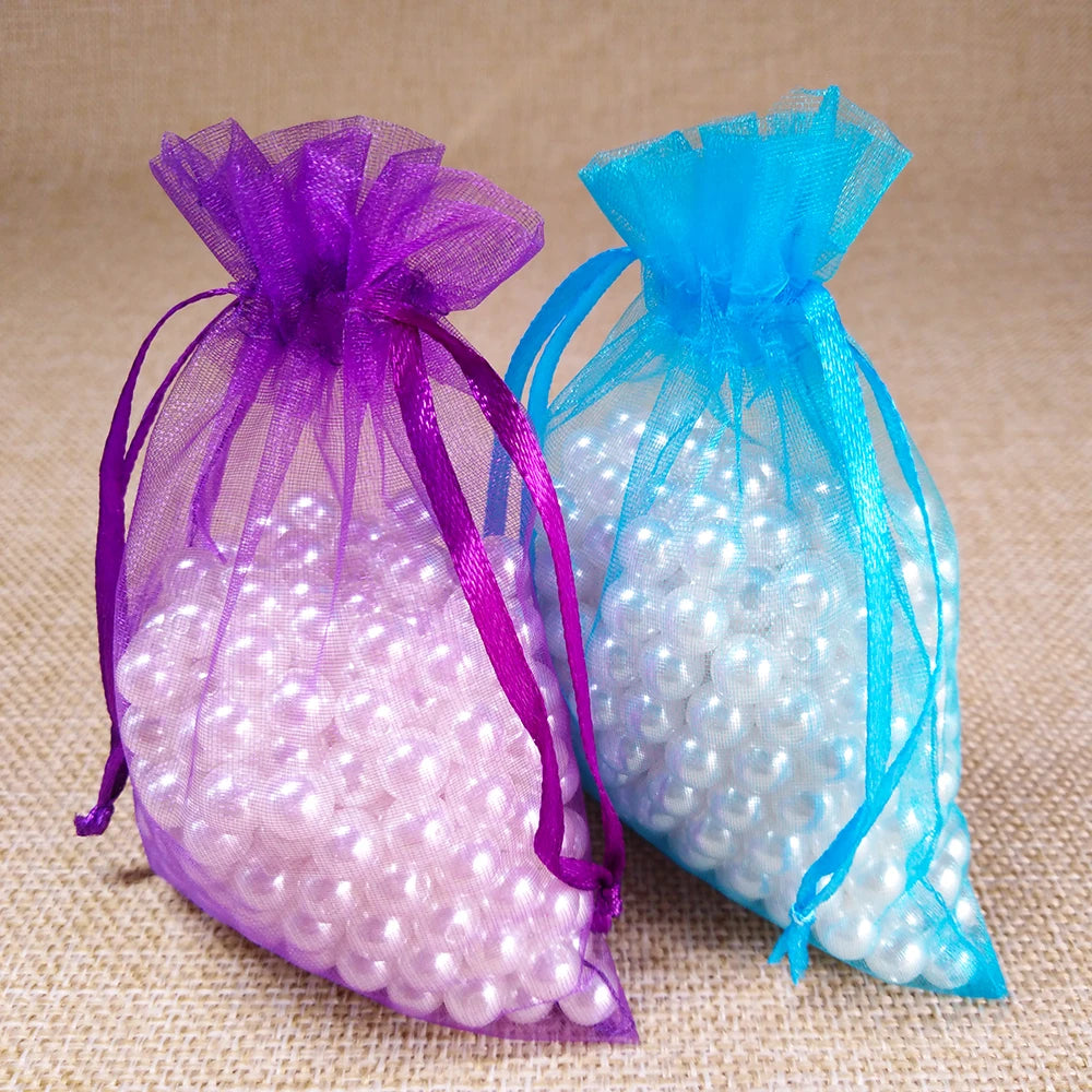 100pcs/lot 10x15 11x16 13x18 15x20cm Drawable Organza bag Wedding Christmas Gift Bags Jewelry Packaging Organza bags & Pouches