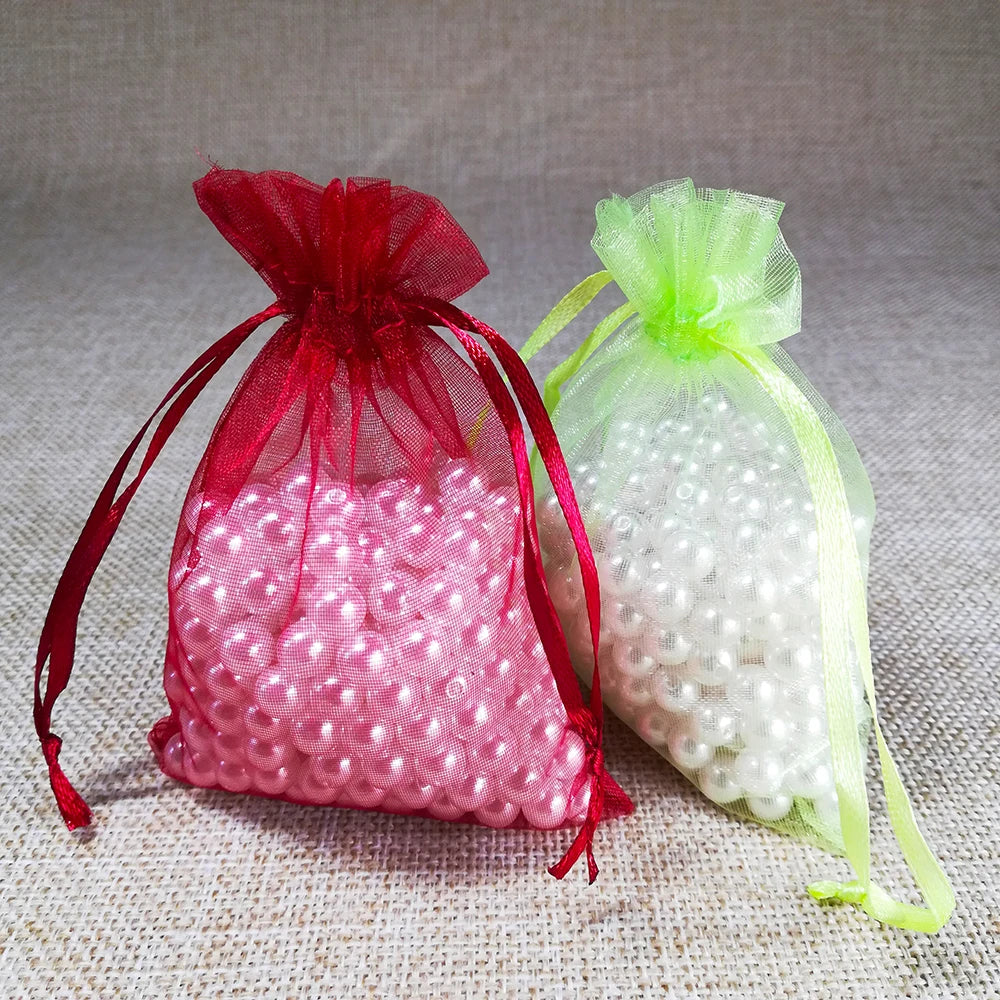 100pcs/lot 10x15 11x16 13x18 15x20cm Drawable Organza bag Wedding Christmas Gift Bags Jewelry Packaging Organza bags & Pouches