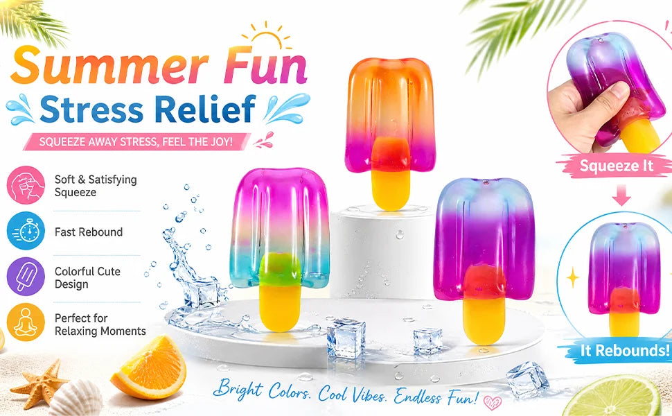 Ice Cream Squishy Toy, Summer Stress Relief Squeeze Toy, Sensory Fidget Squishy, Popsicle Anxiety Relief Toy, Party Favor Gift