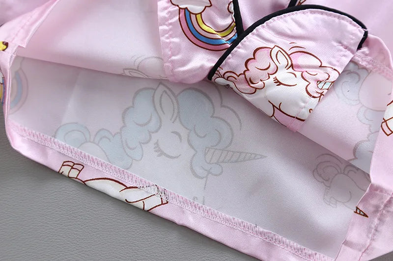 Unicorn Baby Girls Pajamas Clothing Set Summer New Cartoon Pattern Lapel T-shirt+Short Pants 2Pcs Suit For 1-5Y Kids Home Wear