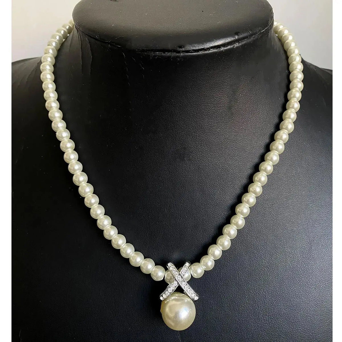 Wedding Bridal Jewelry Set String of Pearls Prom Silver Color Crystal Bracelet Necklace Earrings for Women jewellery sets
