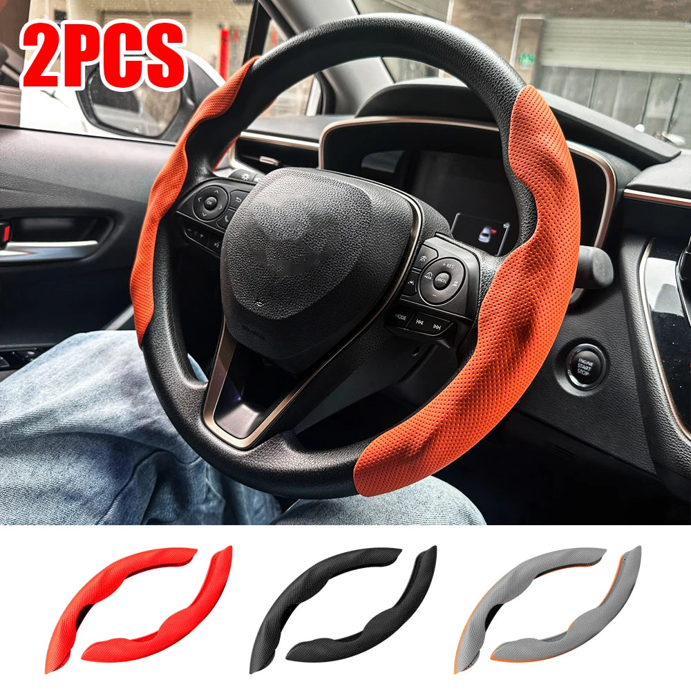 2PCS Carbon Fiber Silicone Car Steering Wheel Cover Custom Anti-skid Booster Cover Accessories 38cm Auto Deco Body Kit 2025