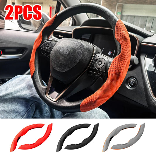 2PCS Carbon Fiber Silicone Car Steering Wheel Cover Custom Anti-skid Booster Cover Accessories 38cm Auto Deco Body Kit 2025