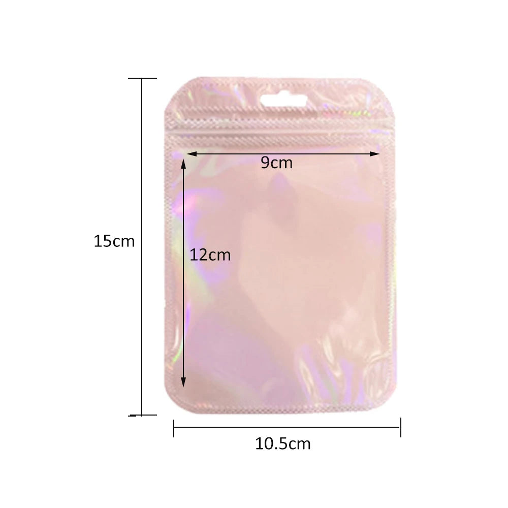 50pcs Holographic Zipper Small Jewelry Bag Pouch For Bead Earring Food Storage Small Business Entrepreneurship Packaging Display