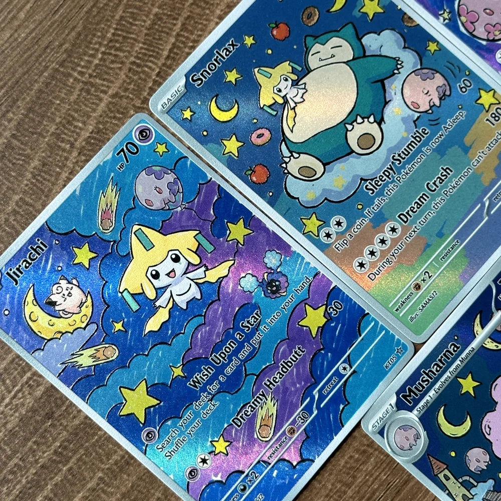 5Pcs TCG Collection Cards Jirachi Snorlax Cosmog Musharna Starry Dreamscape Roaming Style Collection 5Pcs Game Cards Gift
