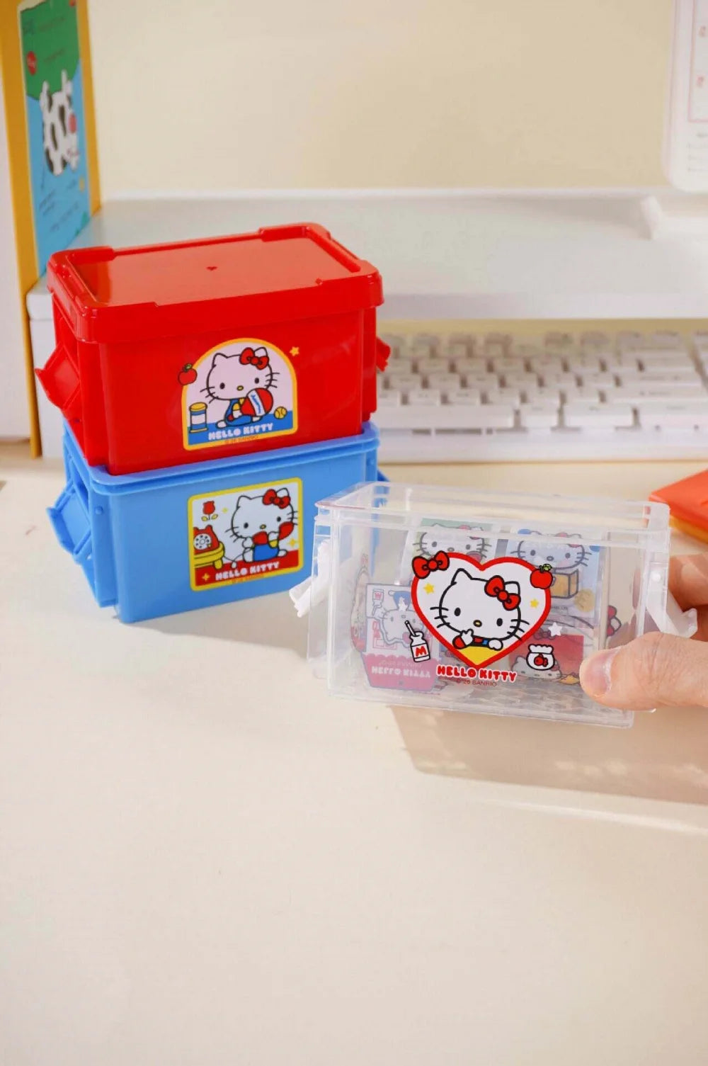 Genuine Sanrio Hello Kitty 3 Color Stackable Storage Box Cute Desk Organizer for Stationery Cosmetics Office School Gifts