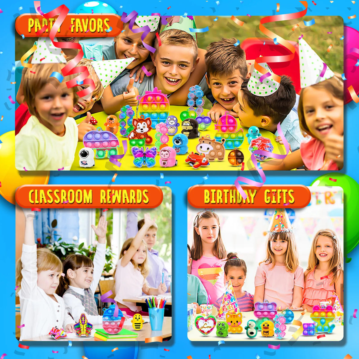 Kids Fidget Toys Party Favors Pack - Sensory Set Gifts with Stickers Goodie Bag Fillers Treasure Box Classroom Prizes for School
