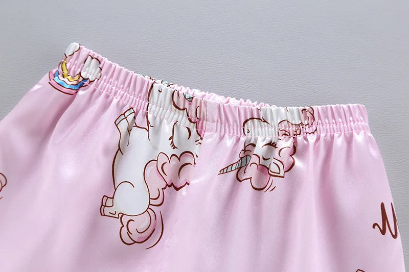 Unicorn Baby Girls Pajamas Clothing Set Summer New Cartoon Pattern Lapel T-shirt+Short Pants 2Pcs Suit For 1-5Y Kids Home Wear