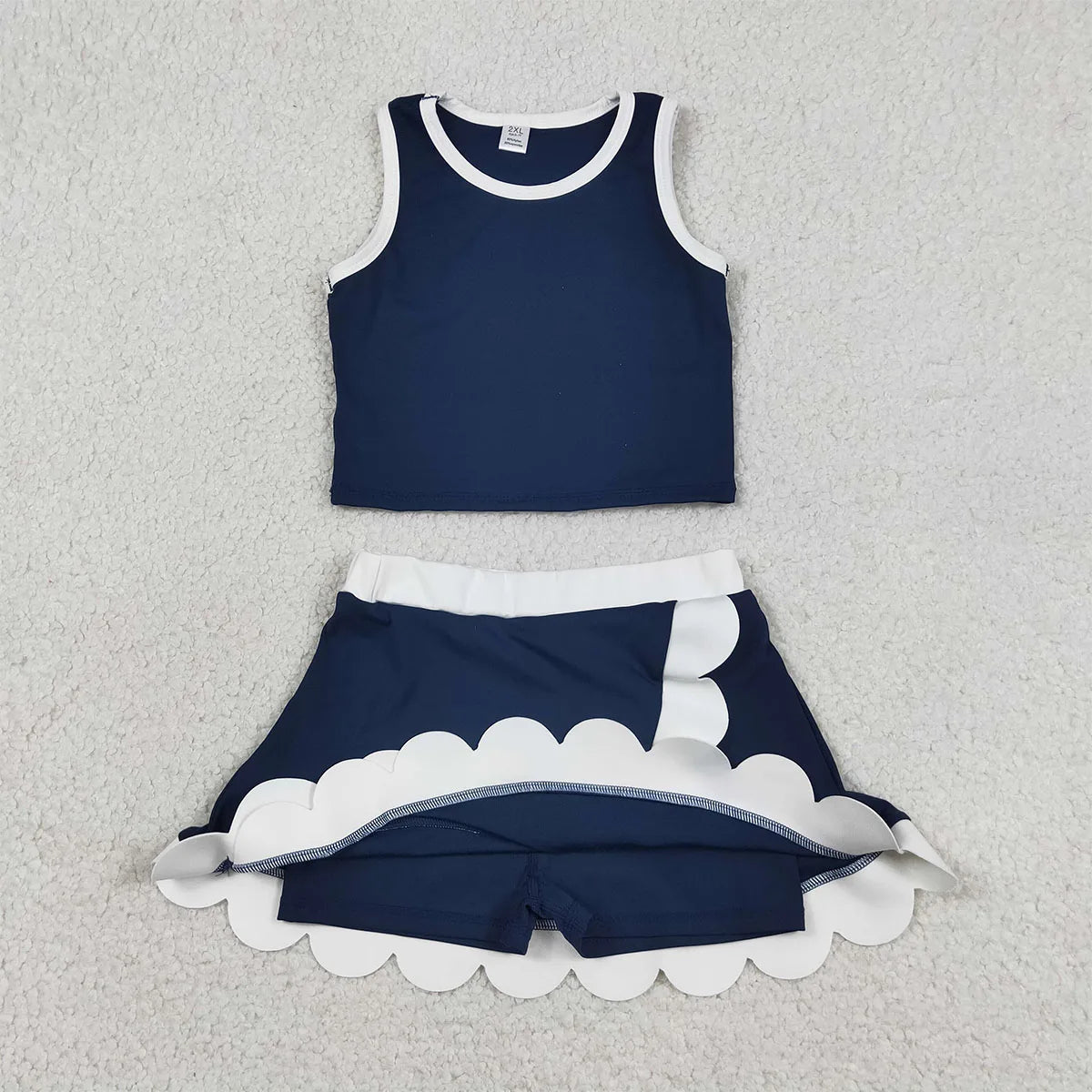 Summer Sibling Baby Girl Clothes Sets Sleeveless Vests Top Scallop Skirt Shorts Yoga Mother Kids Comfy Outfit Clothing Wholesale