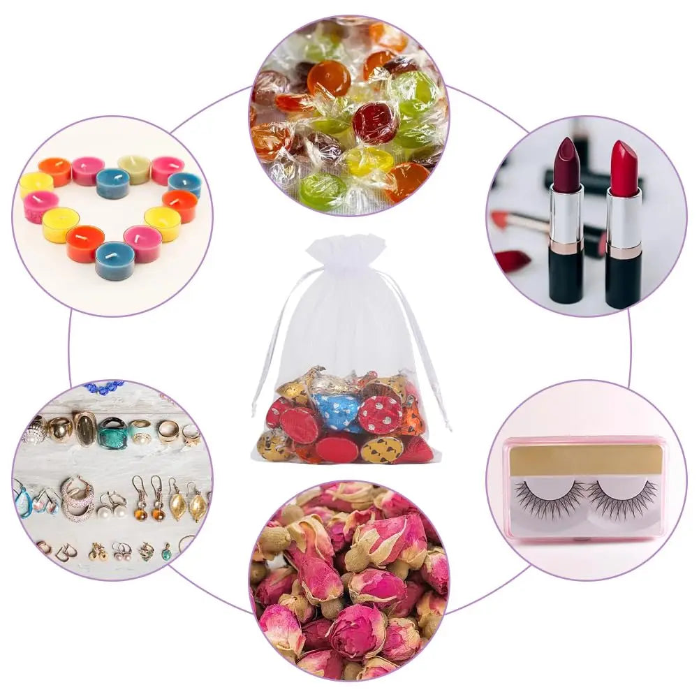 100pcs Organza Christmas Gift Bags Drawstring Jewelry Packing For Candy Jewelry Bag Packing Wedding Gift Bags Organza Bag