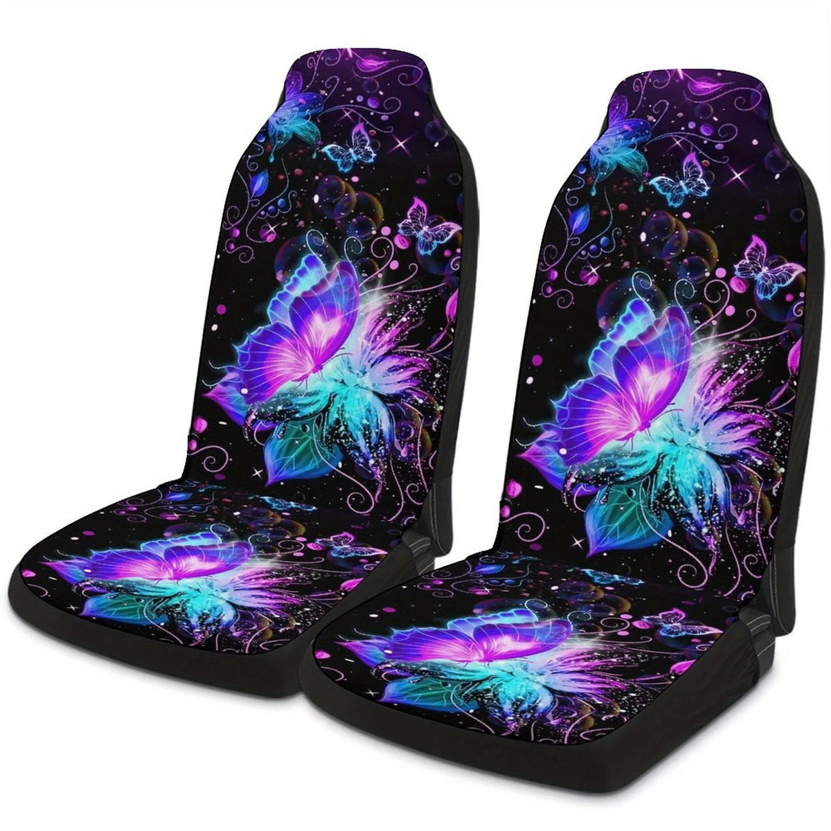[Vibrant Car Seat Covers] 2pcs Breathable Non-Slip Car Seat Covers | Vibrant Butterfly Floral Digital Print, Machine Washable Fo