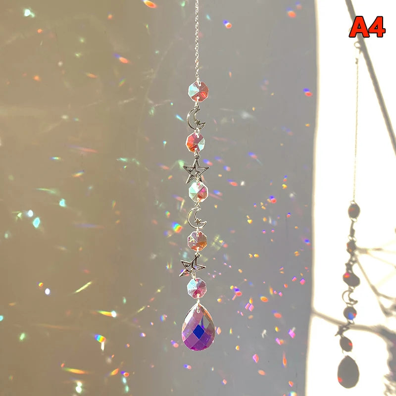 Hanging Crystal Pendant Garden Suncatcher Wind Chimes Rainbow Prism Crystal Chain for Window Drop Bell Christmas Tree Home Decor