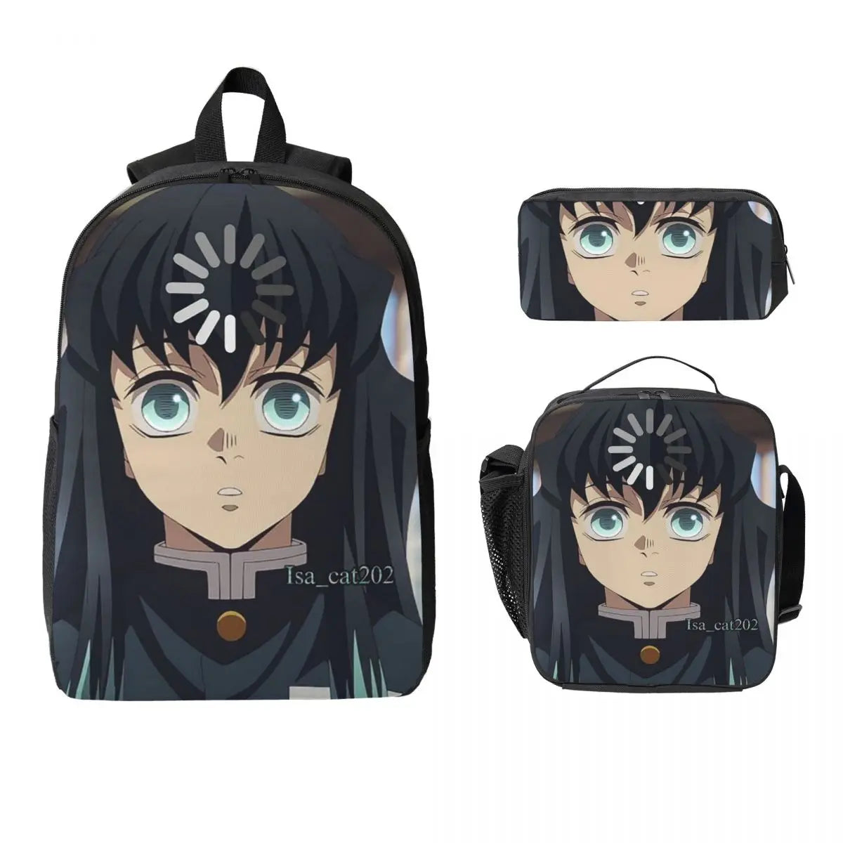 Muichiro Tokito Demon Slayer Backpack Boys Girls BookBag School Bag Laptop Shoulder Bags 3ps Insulated Lunch Bag Pencil Case