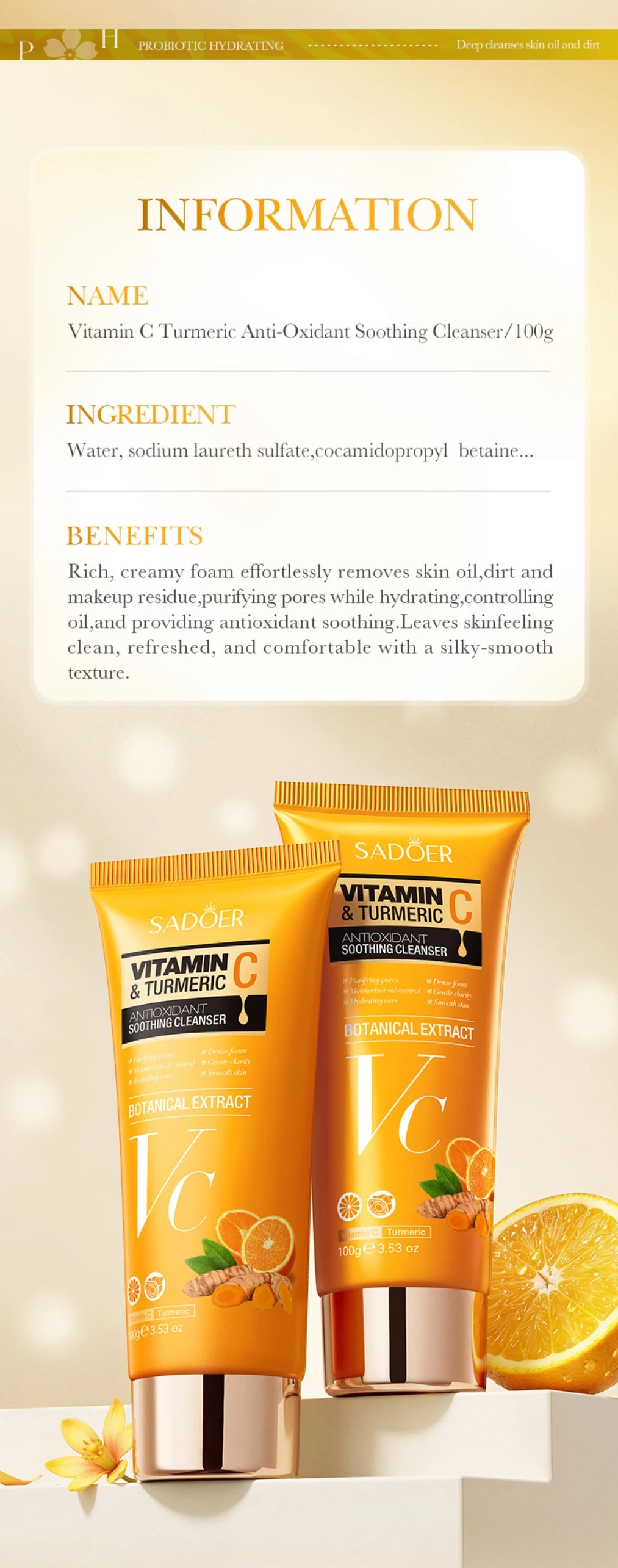 Vitamin C Turmeric Cleansing Milk Refreshing,  Soothing and Moisturizing Skin Plant Extract Warm Moisturizing Cleansing Milk