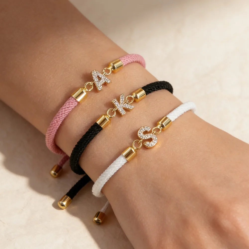 Fashion Initial Letter Charm Bracelet for Women Classic Letter A-Z Adjustable Rope Bracelet Daily Jewelry Accessories Party Gift