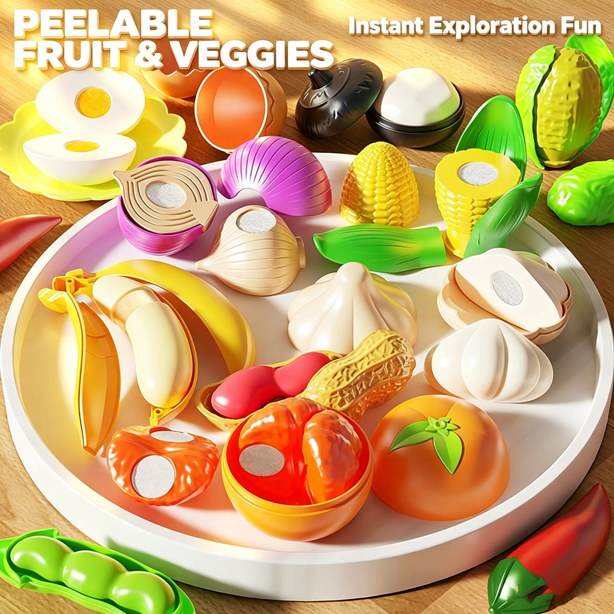 Kids Kitchen Pretend Toys Cutting Play Food Toy for Fruit Vegetables with Storage Box Early Educational Toy for Boys Girls Gifts