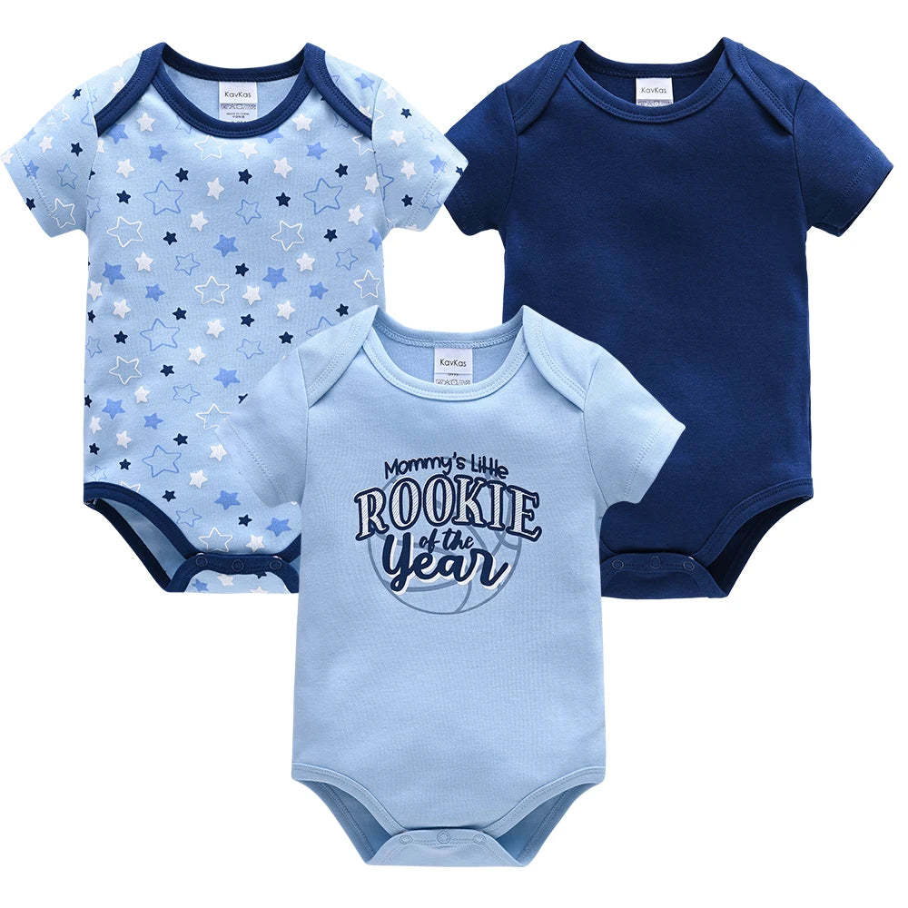 Kavkas 3 Pcs/lot Baby Boy Bodysuit 100% Cotton Short Sleeve Newborn Girls Clothes Summer Infant Clothing
