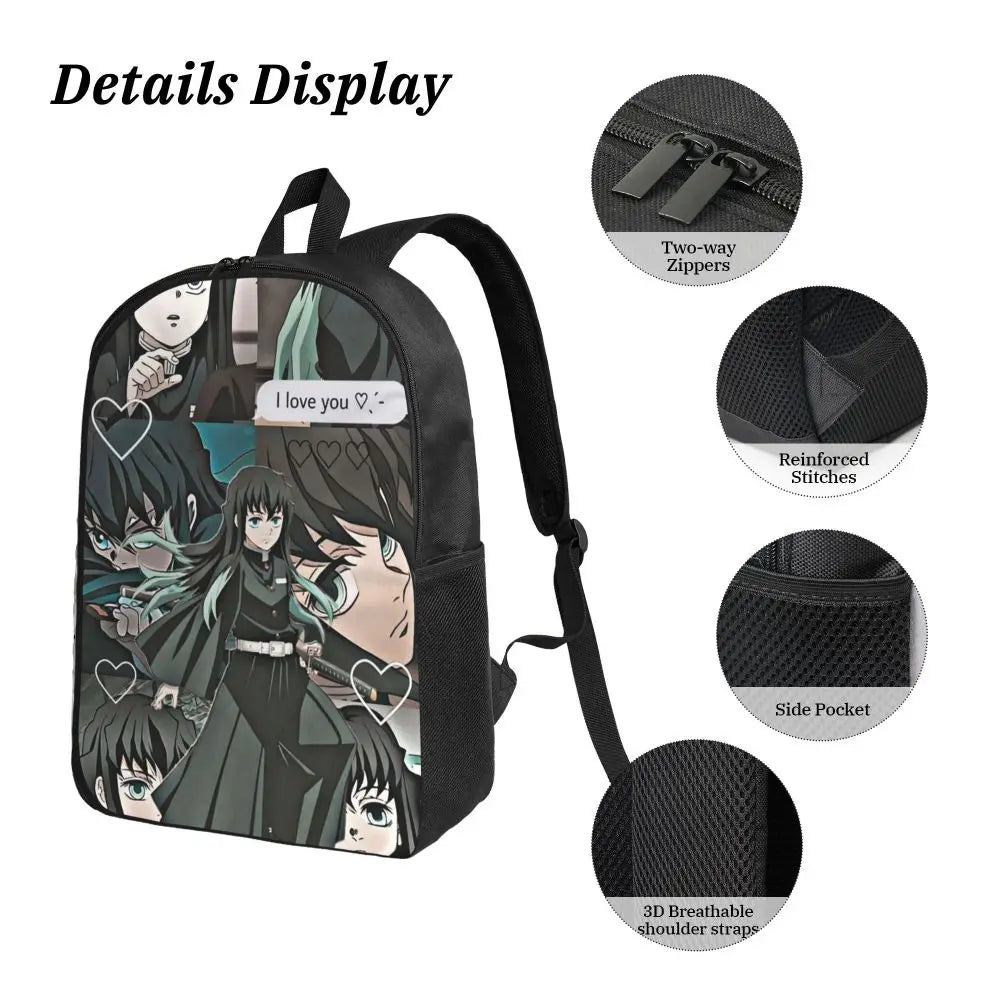 Muichiro Tokito Demon Slayer Backpack Boys Girls BookBag School Bag Laptop Shoulder Bags 3ps Insulated Lunch Bag Pencil Case
