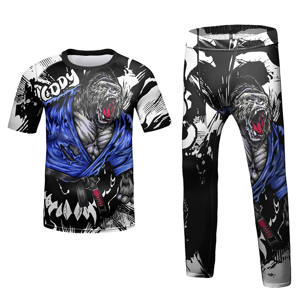 Compression Jersey MMA BJJ Fashion Boys Sets Baby Girl Clothing Set Kids Shorts Sports Bear Sweatshirt Pants 4Pcs Suits Outfits