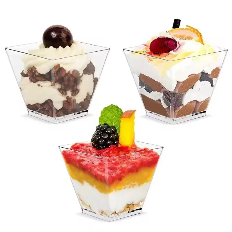 50/100PCS 2OZ Disposable Trapezoidal Dessert Cup Transparent Plastic Trapezoidal Cup Ice Cream Dessert Container Party Wedding