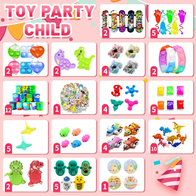 Kids Fidget Toys Party Favors Pack - Sensory Set Gifts with Stickers Goodie Bag Fillers Treasure Box Classroom Prizes for School