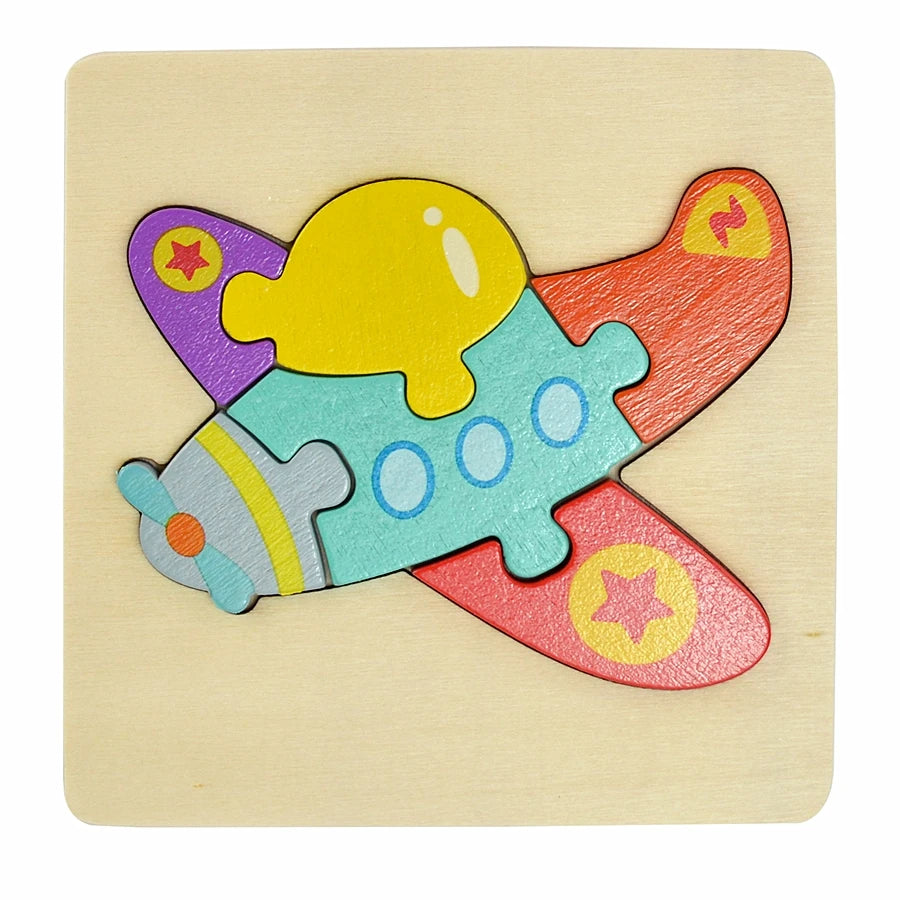 3D Puzzle Montessori Wooden Toys For Cartoon Animal Vehicle Wood Jigsaw Kids Baby Early Educational Learning Puzzles Bricks