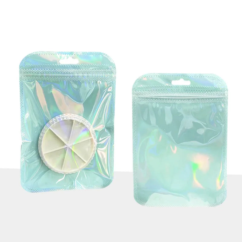 50pcs Holographic Zipper Small Jewelry Bag Pouch For Bead Earring Food Storage Small Business Entrepreneurship Packaging Display