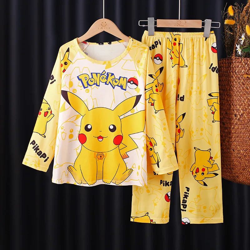 New Spring Children's Clothing Sets Pikachu Boy Sleepwear Long Sleeved 2Pcs Top+Pants Clothes Kids Pajamas Baby Girls Pyjamas