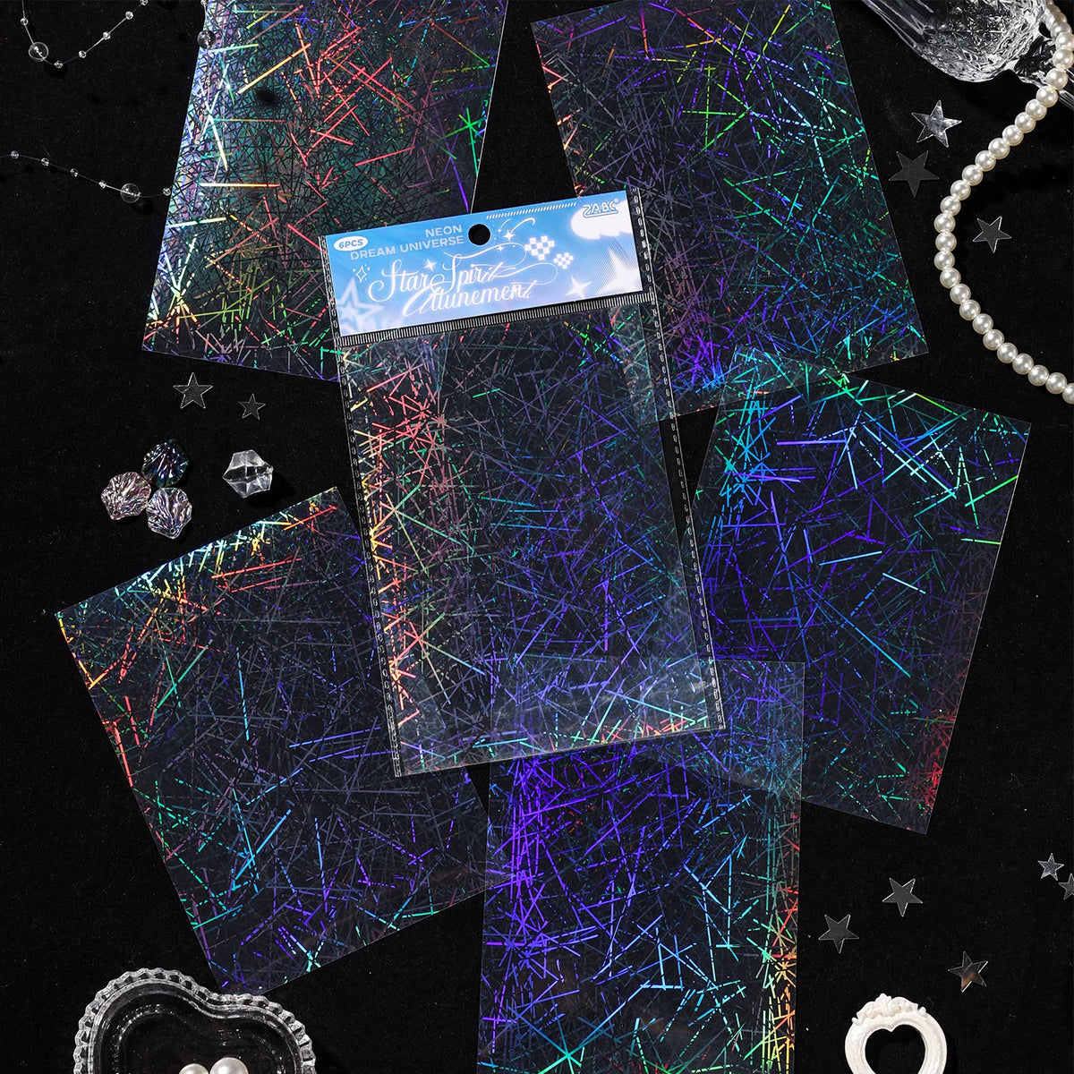 6sheets Neon Cosmos Series Ins Laser Flash Film PET Sticker DIY Scrapbooking Decorative Aesthetic Stationery Sticker