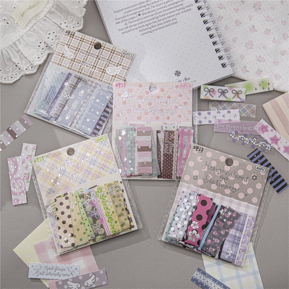40pcs Plain Island Series Kawaii Basic Versatile Dual Material Hot Silver Stickers DIY Scrapbook Aesthetic Stationery Stickers
