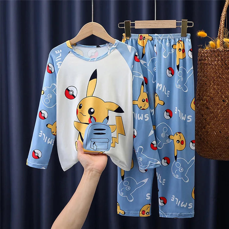 New Spring Children's Clothing Sets Pikachu Boy Sleepwear Long Sleeved 2Pcs Top+Pants Clothes Kids Pajamas Baby Girls Pyjamas