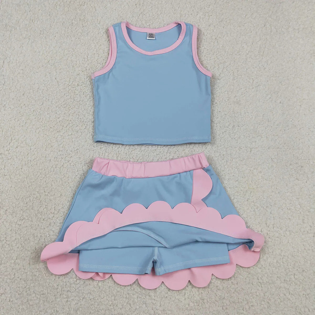 Summer Sibling Baby Girl Clothes Sets Sleeveless Vests Top Scallop Skirt Shorts Yoga Mother Kids Comfy Outfit Clothing Wholesale