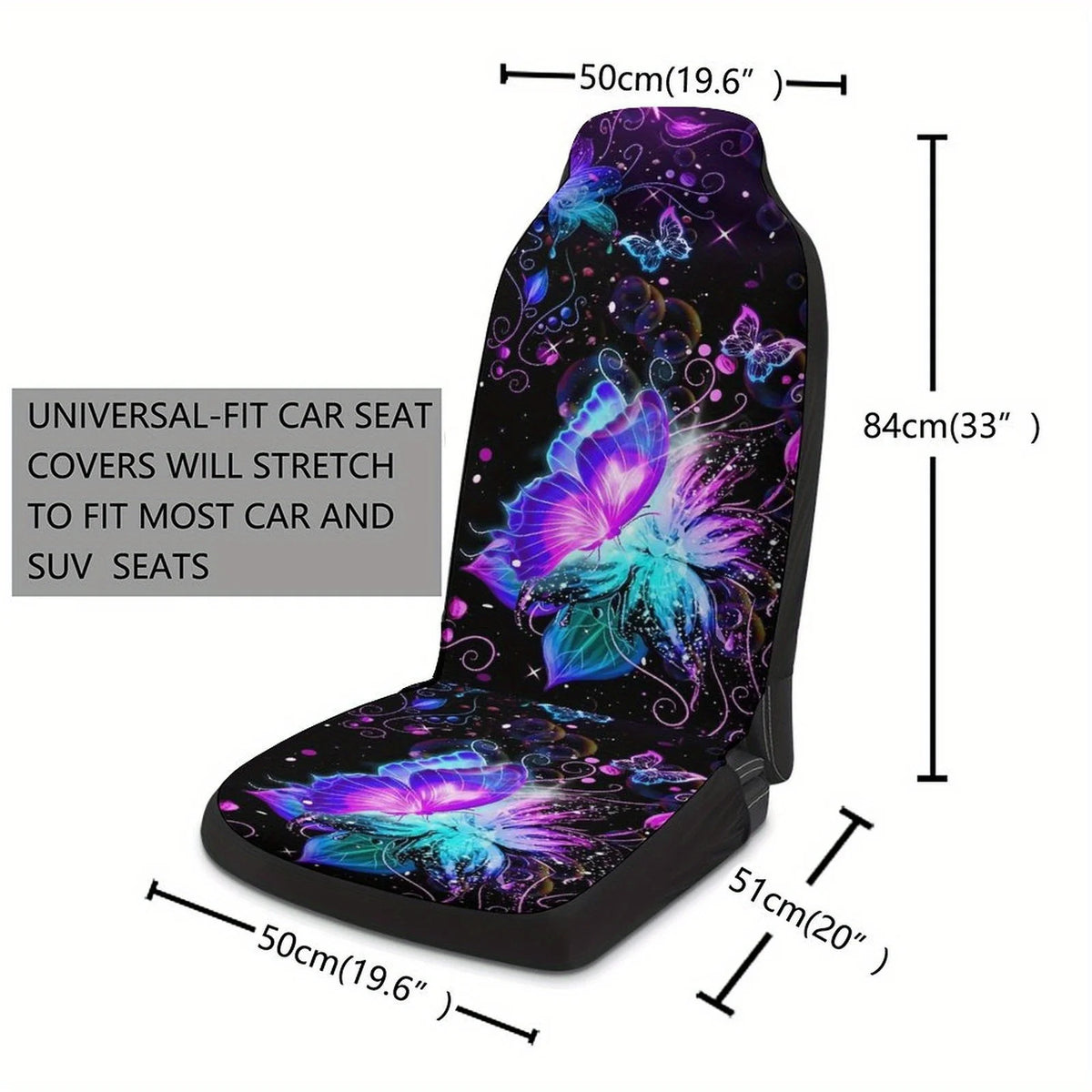 [Vibrant Car Seat Covers] 2pcs Breathable Non-Slip Car Seat Covers | Vibrant Butterfly Floral Digital Print, Machine Washable Fo