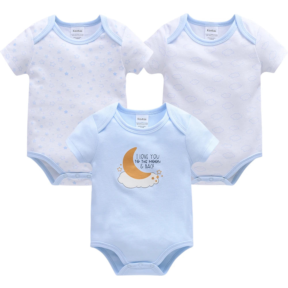 Kavkas 3 Pcs/lot Baby Boy Bodysuit 100% Cotton Short Sleeve Newborn Girls Clothes Summer Infant Clothing