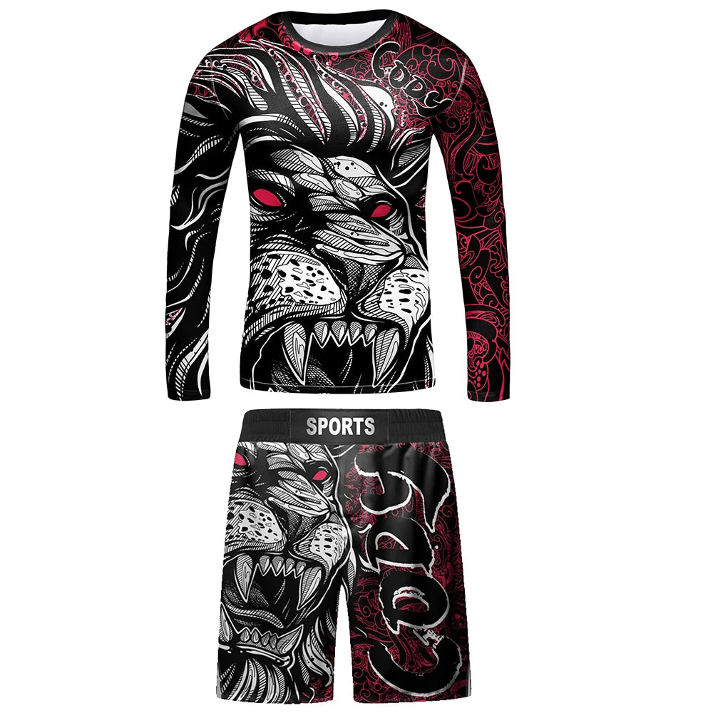 Compression Jersey MMA BJJ Fashion Boys Sets Baby Girl Clothing Set Kids Shorts Sports Bear Sweatshirt Pants 4Pcs Suits Outfits