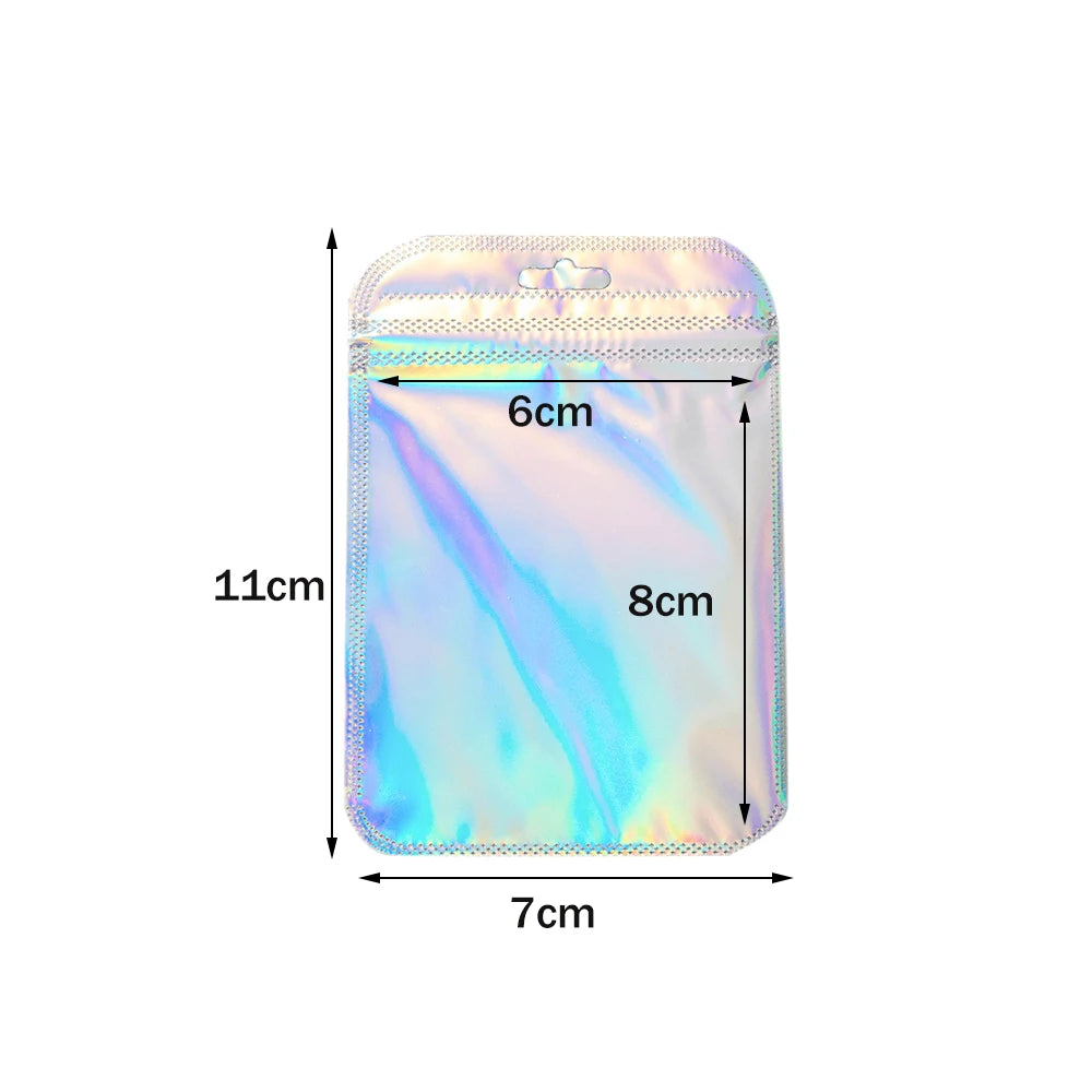 50pcs Holographic Zipper Small Jewelry Bag Pouch For Bead Earring Food Storage Small Business Entrepreneurship Packaging Display